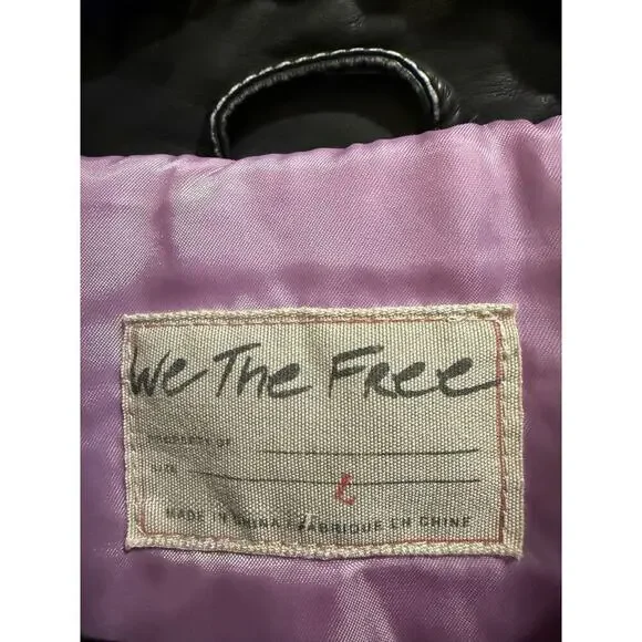 We The Free People Ryder Striped Leather Coat Jacket Black Large L NWT - Picture 6 of 7